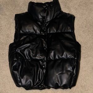 Zara Faux Leather Black Puffer Vest